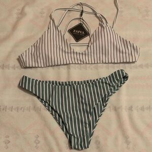 Zaful Black and White Striped Bikini